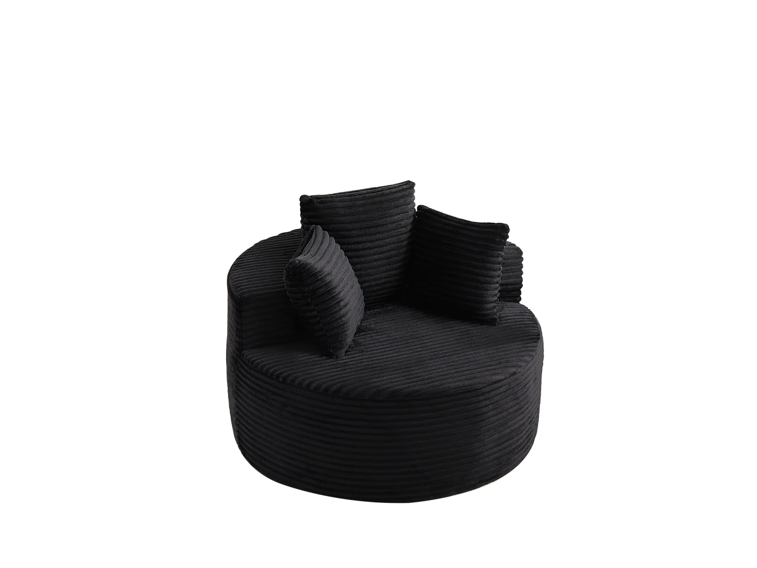 Sillón redondo de pana con 3 cojines - Diseño minimalista - Negro