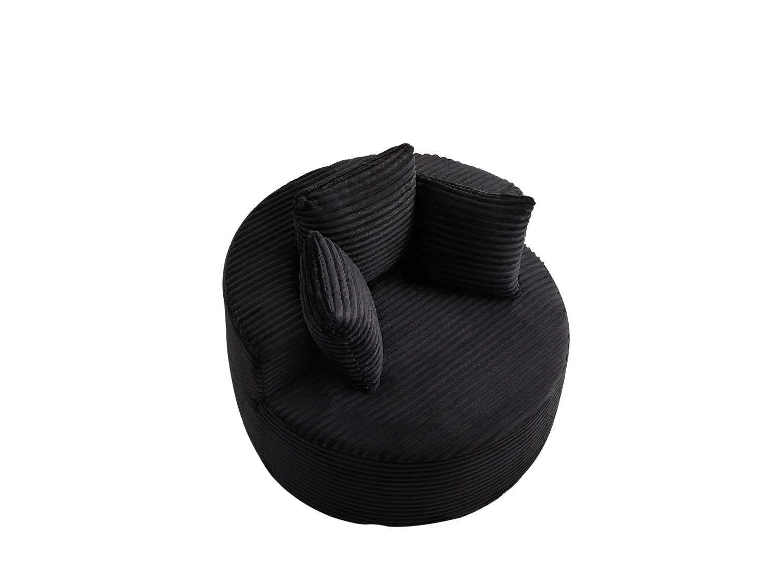 Sillón redondo de pana con 3 cojines - Diseño minimalista - Negro