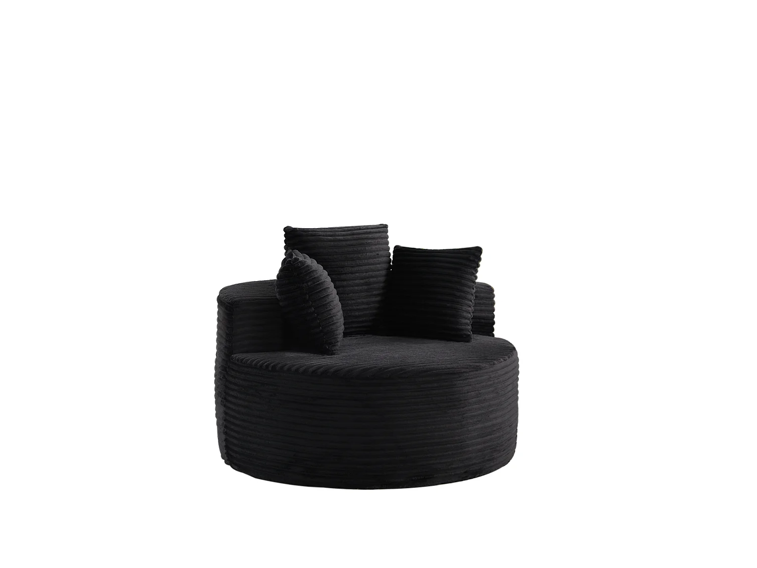 Sillón redondo de pana con 3 cojines - Diseño minimalista - Negro