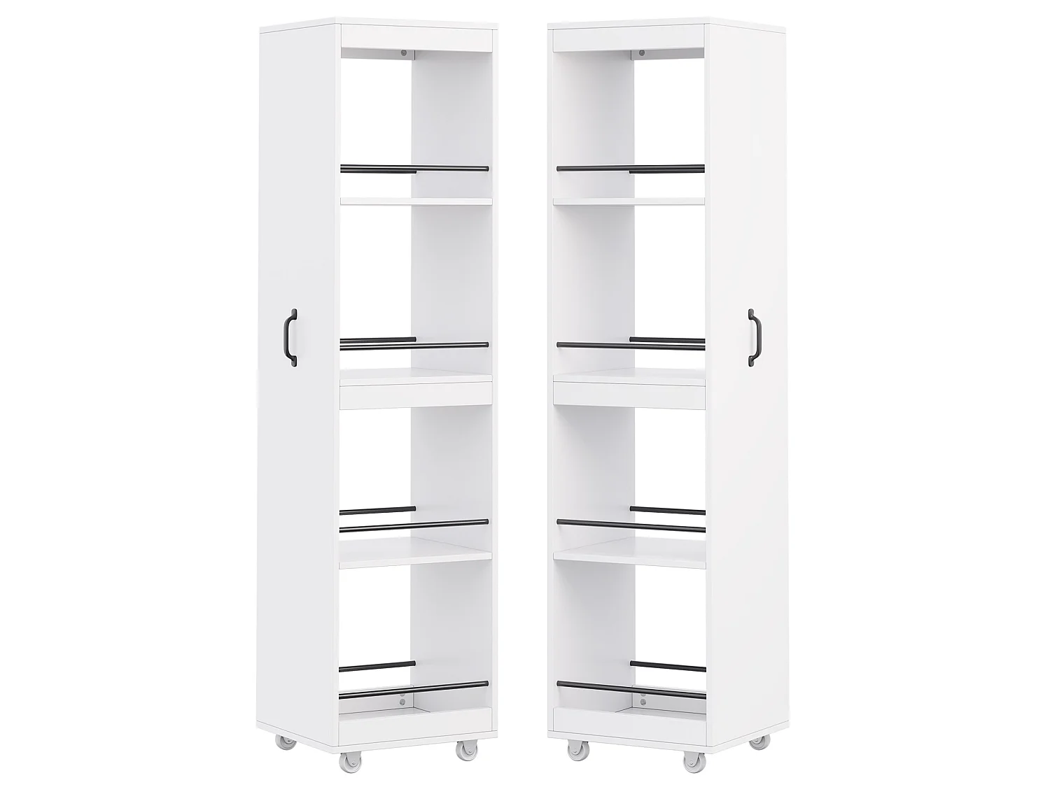 Bibliothèque étroite avec roulettes et rangement – ​​Blanc