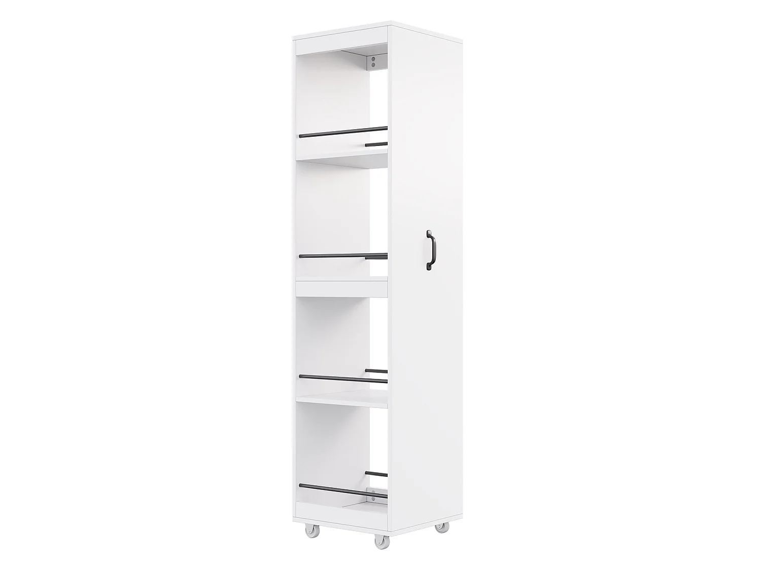 Bibliothèque étroite avec roulettes et rangement – ​​Blanc
