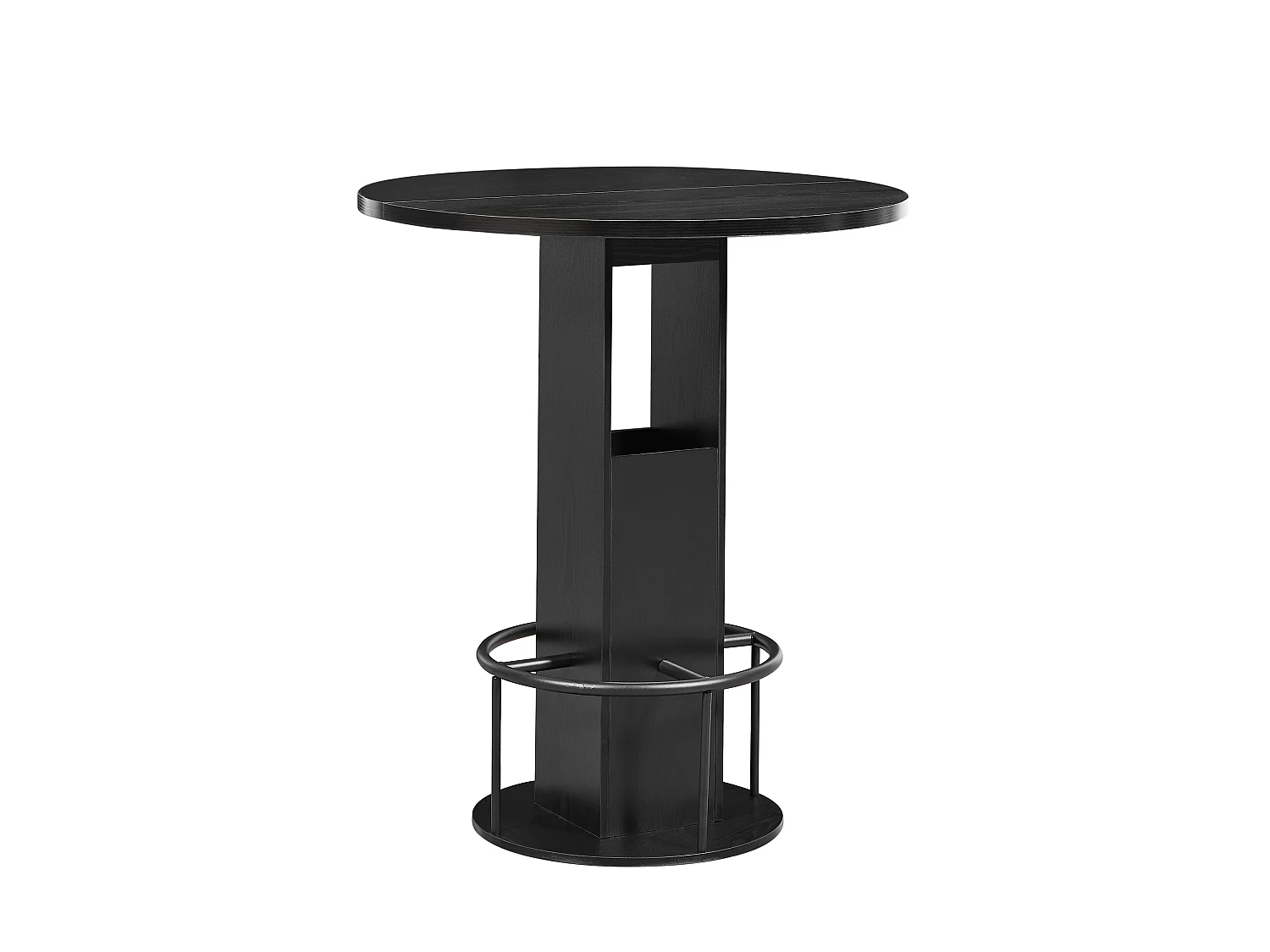 Ensemble bar 3 pièces noir, table 80 cm avec rangement et 2 tabourets, pieds métal