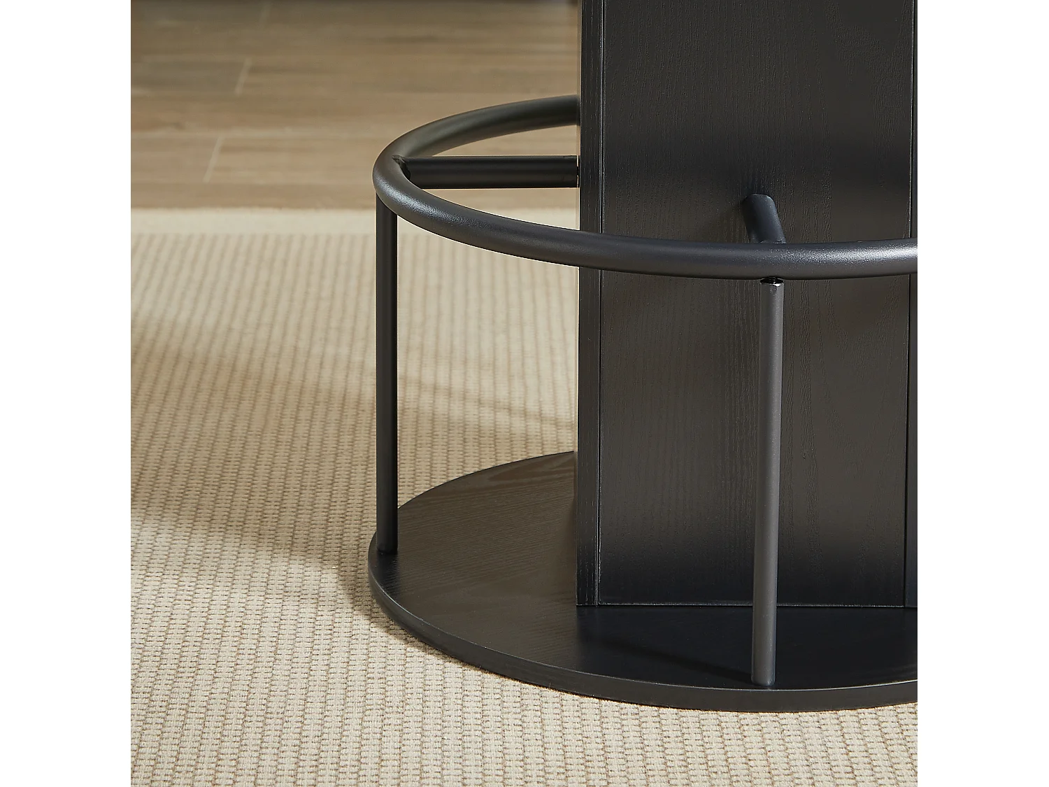 Ensemble bar 3 pièces noir, table 80 cm avec rangement et 2 tabourets, pieds métal