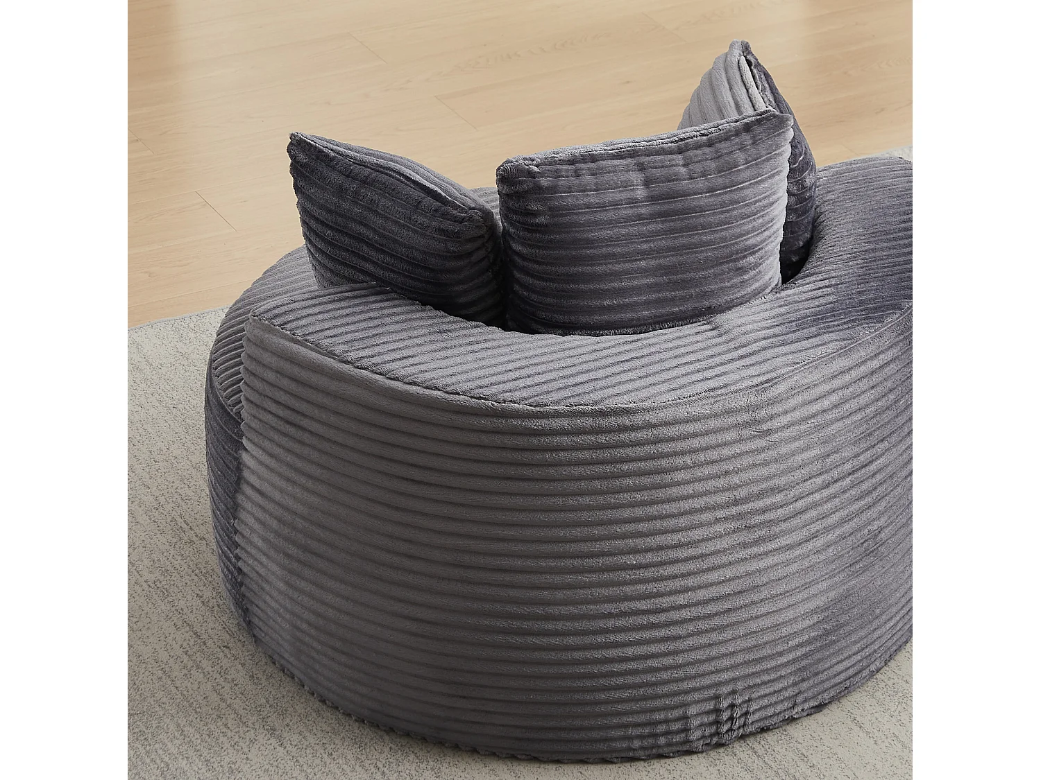 Sillón redondo de pana con 3 cojines - Diseño minimalista - Gris