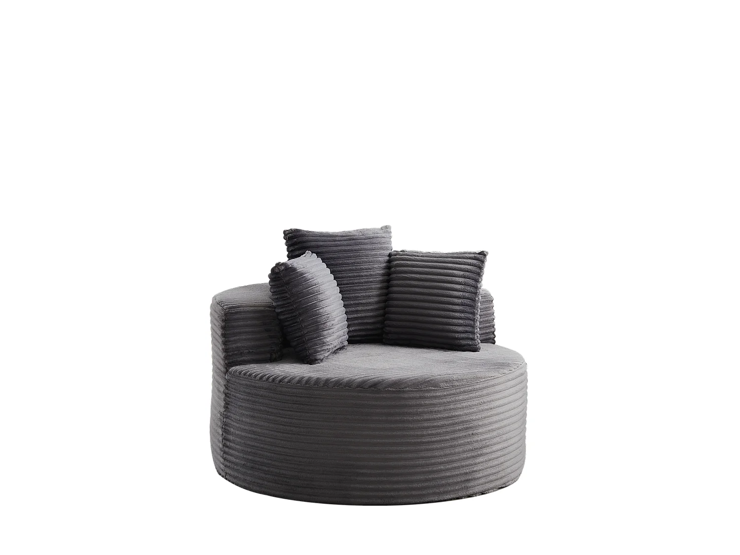 Sillón redondo de pana con 3 cojines - Diseño minimalista - Gris