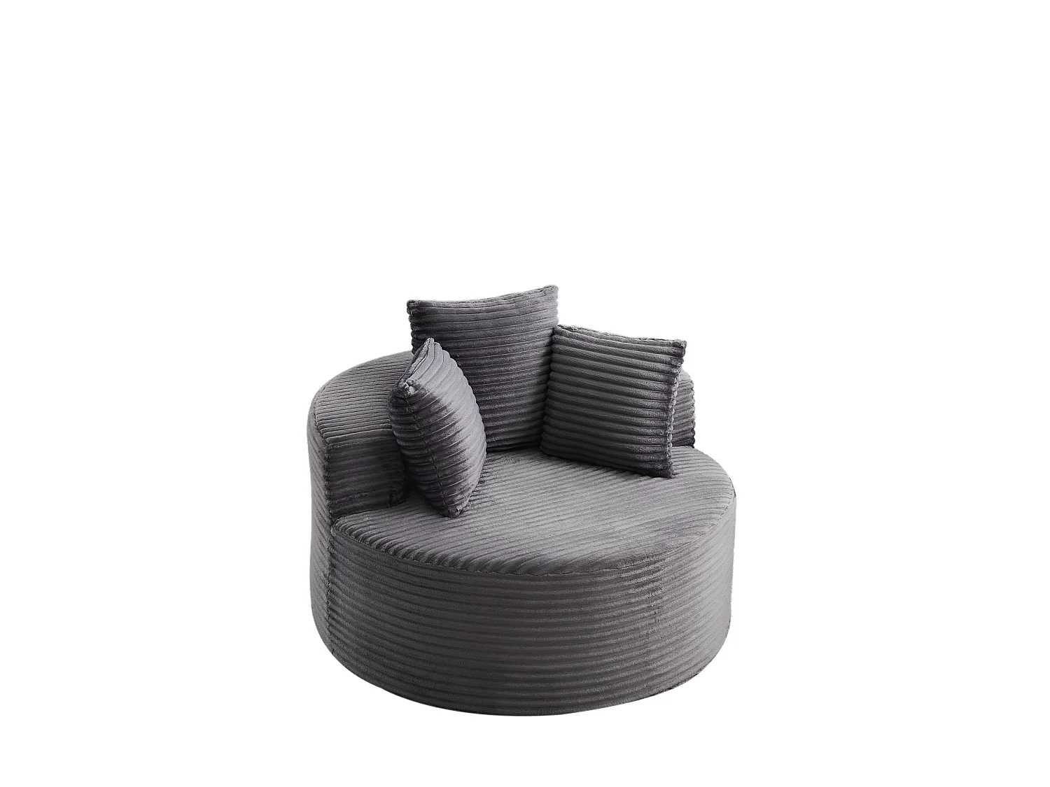Sillón redondo de pana con 3 cojines - Diseño minimalista - Gris