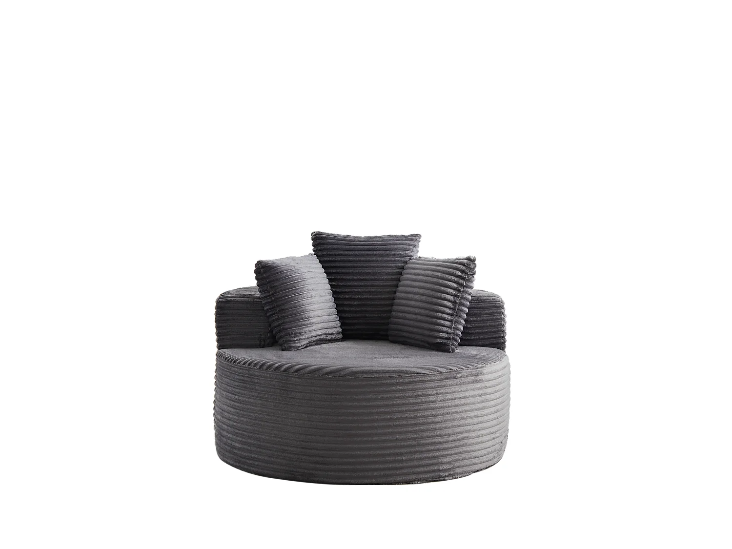 Sillón redondo de pana con 3 cojines - Diseño minimalista - Gris