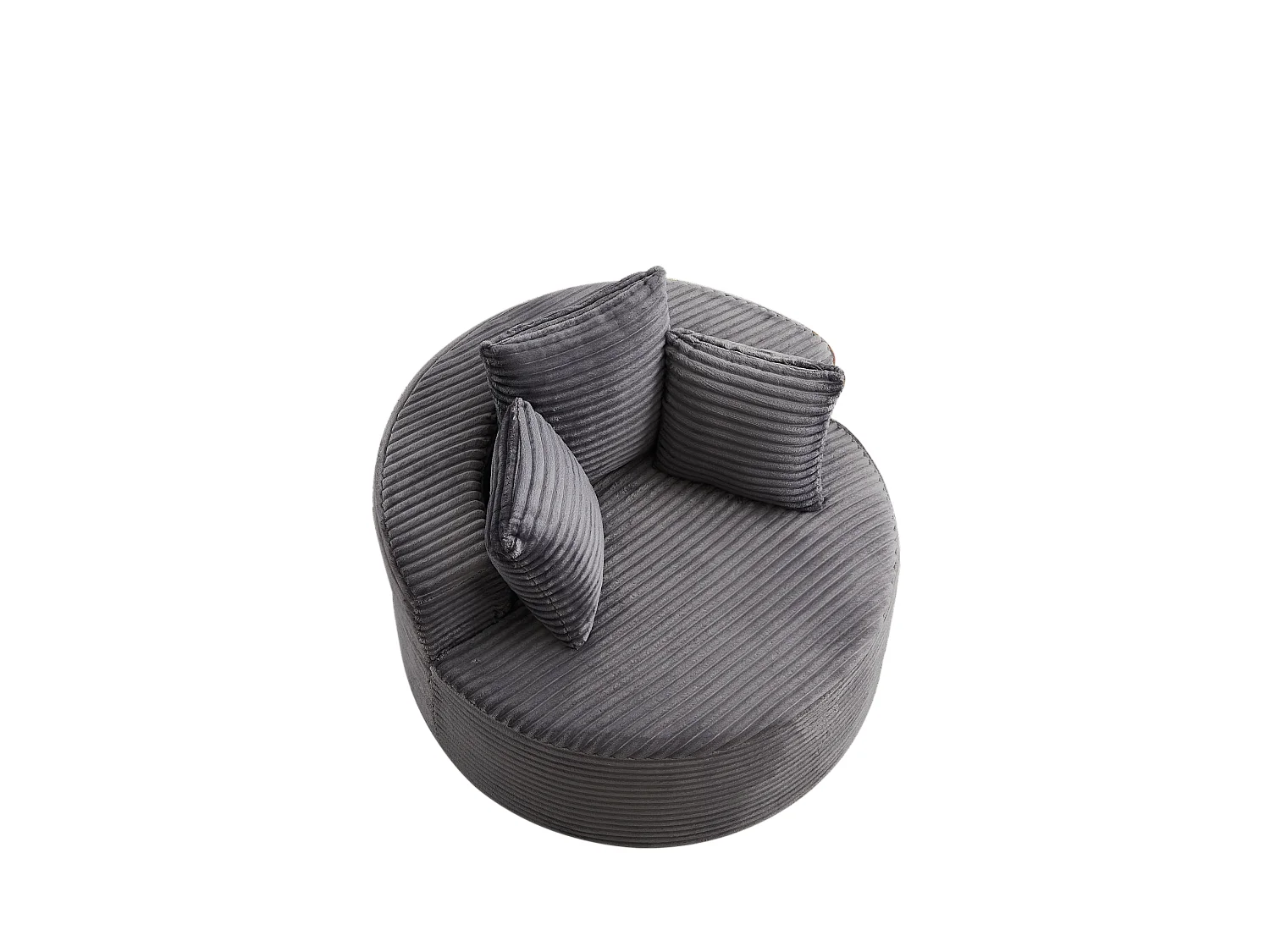 Sillón redondo de pana con 3 cojines - Diseño minimalista - Gris