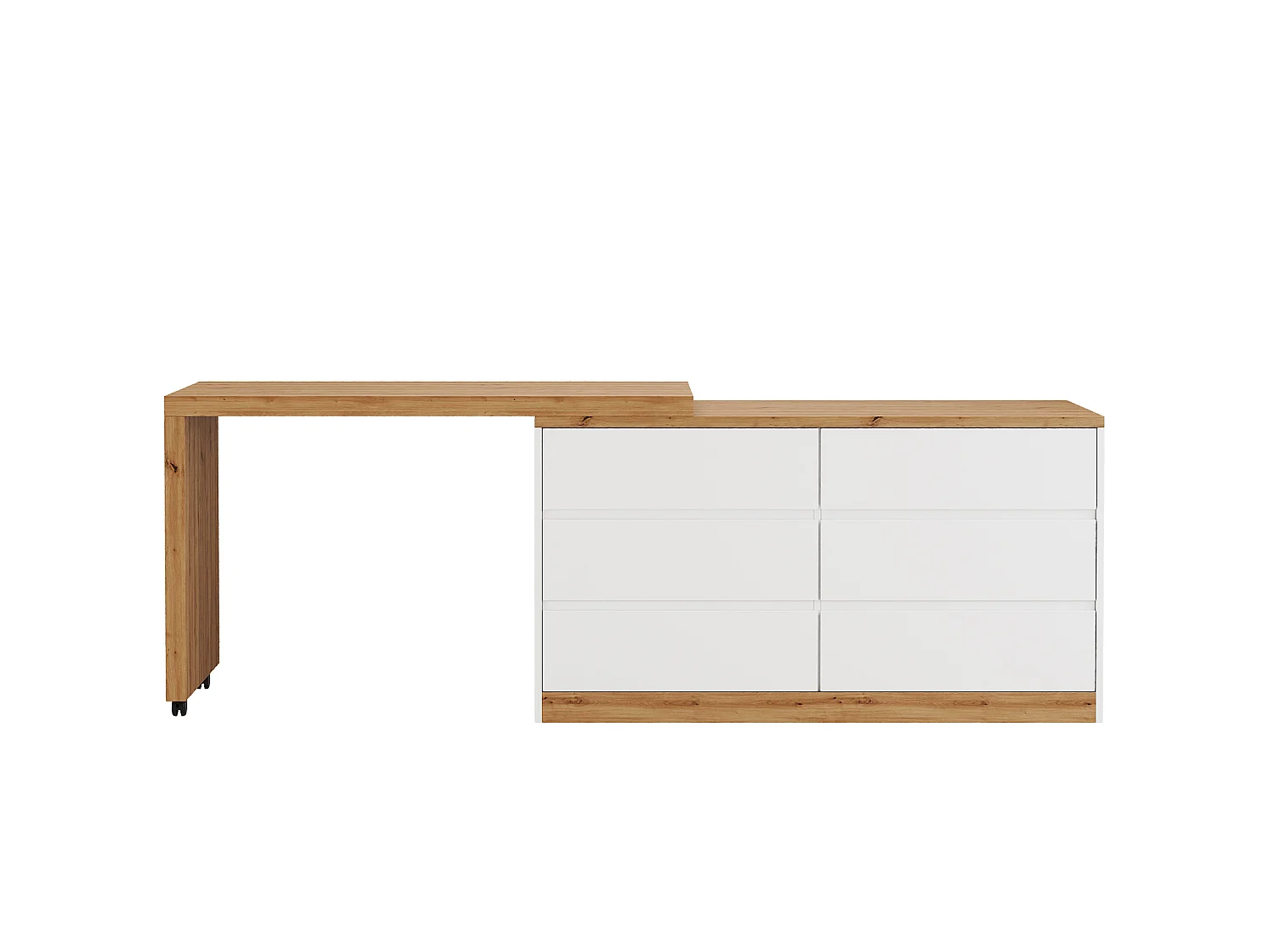 Bureau d’angle pliant pivotant avec 6 tiroirs - Blanc et bois