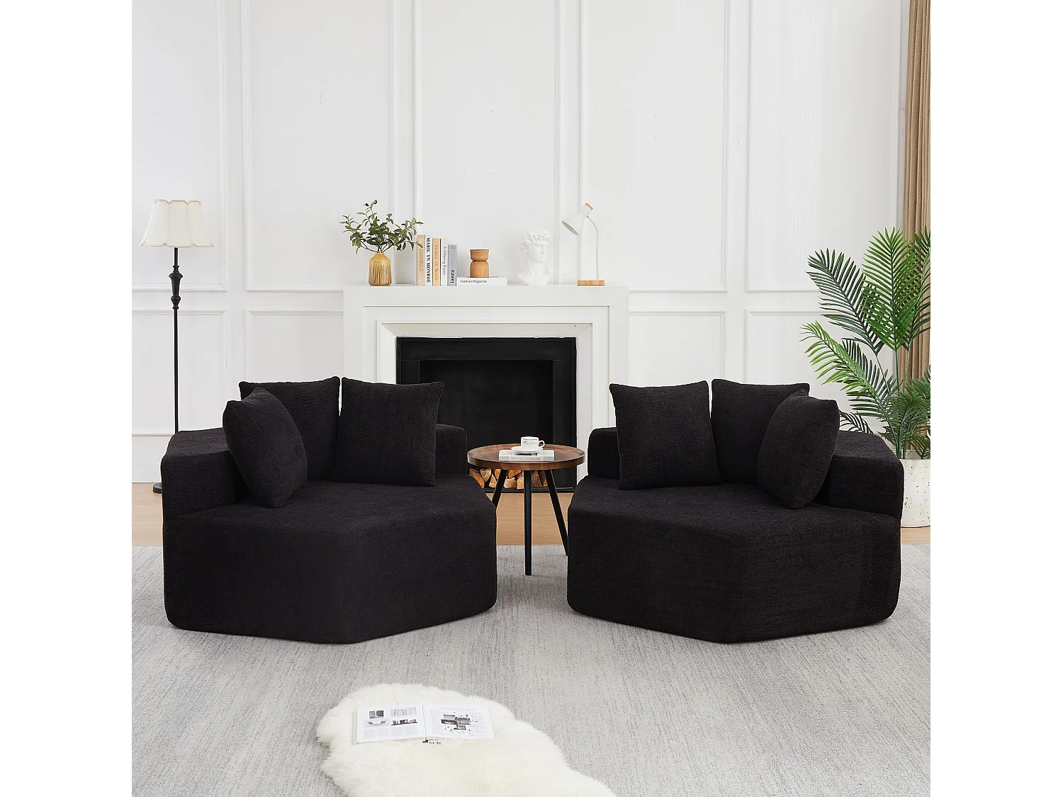 Lot de 2 fauteuils modulables hexagonaux en chenille avec coussins - Noir