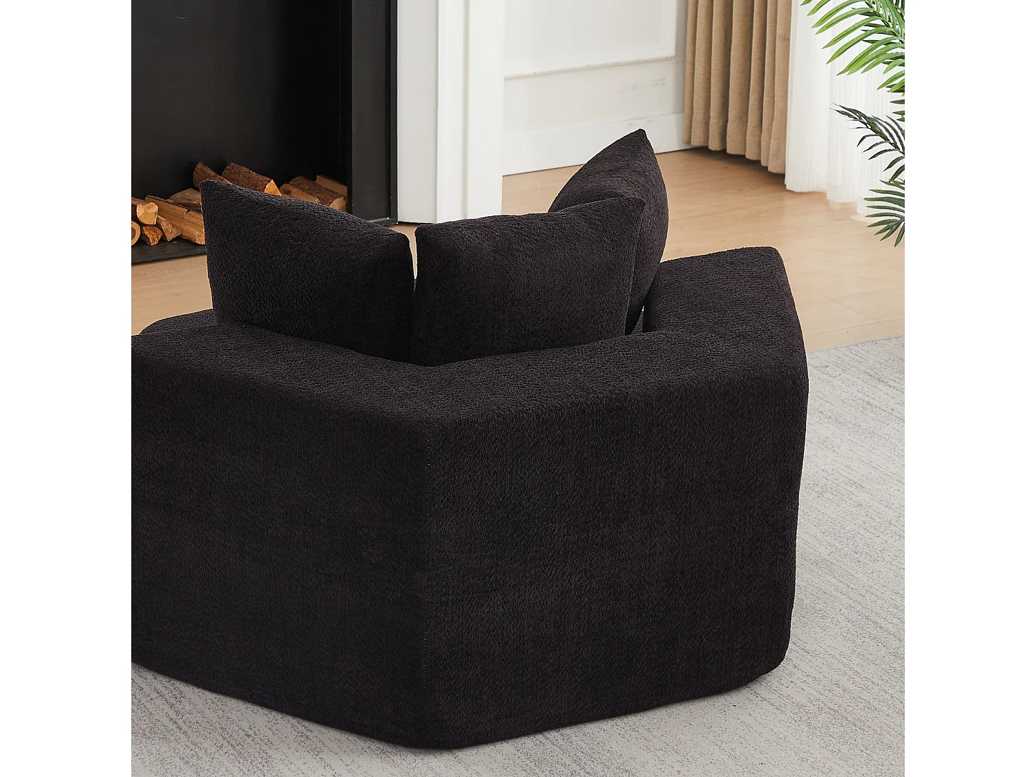 Lot de 2 fauteuils modulables hexagonaux en chenille avec coussins - Noir
