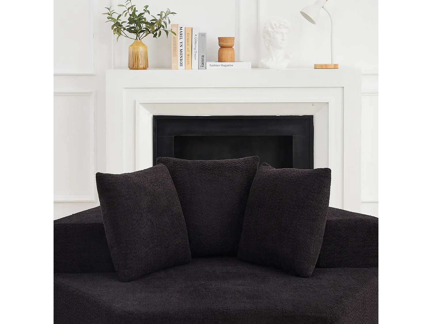 Lot de 2 fauteuils modulables hexagonaux en chenille avec coussins - Noir