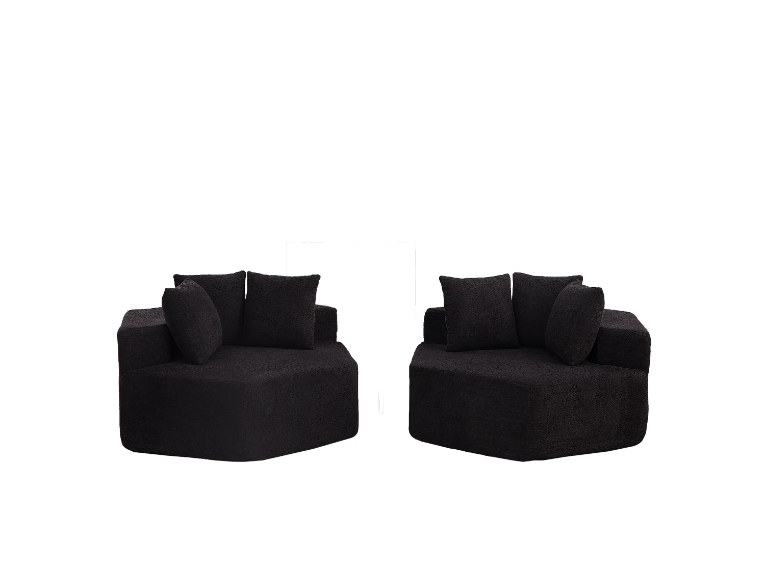 Lot de 2 fauteuils modulables hexagonaux en chenille avec coussins - Noir