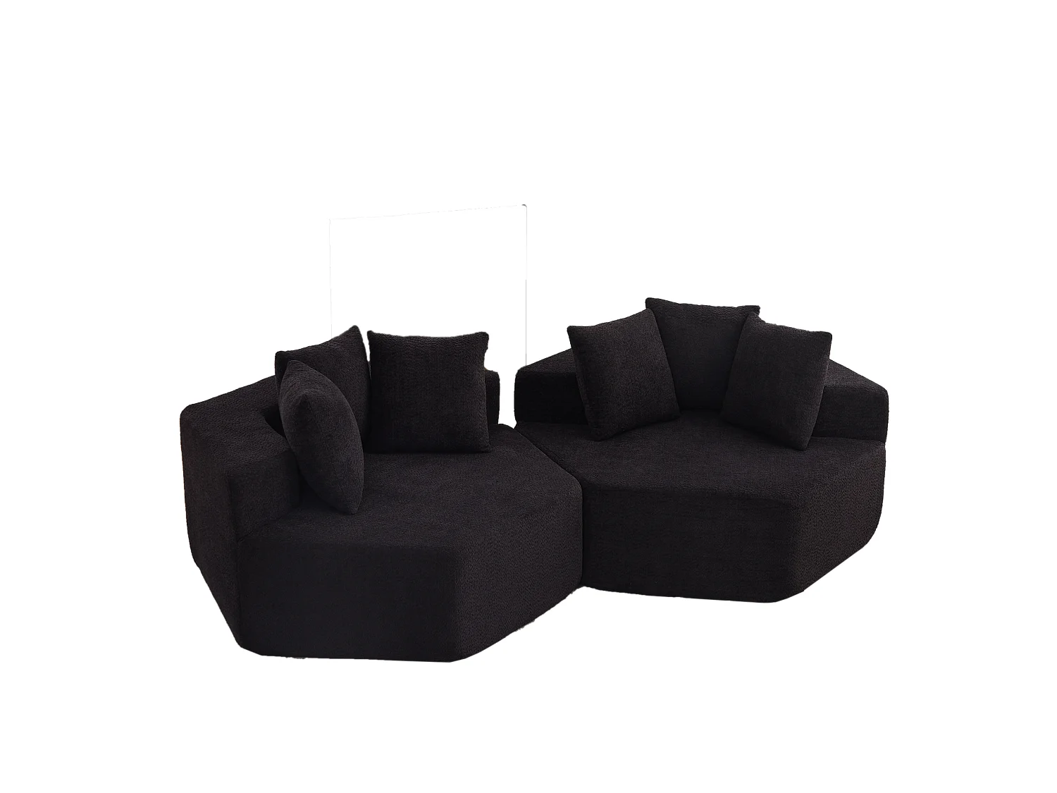 Lot de 2 fauteuils modulables hexagonaux en chenille avec coussins - Noir