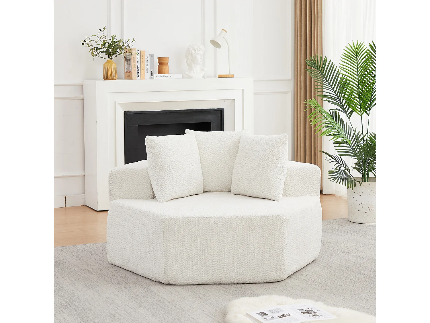 Fauteuil simple hexagonaux en chenille avec coussins - Beige