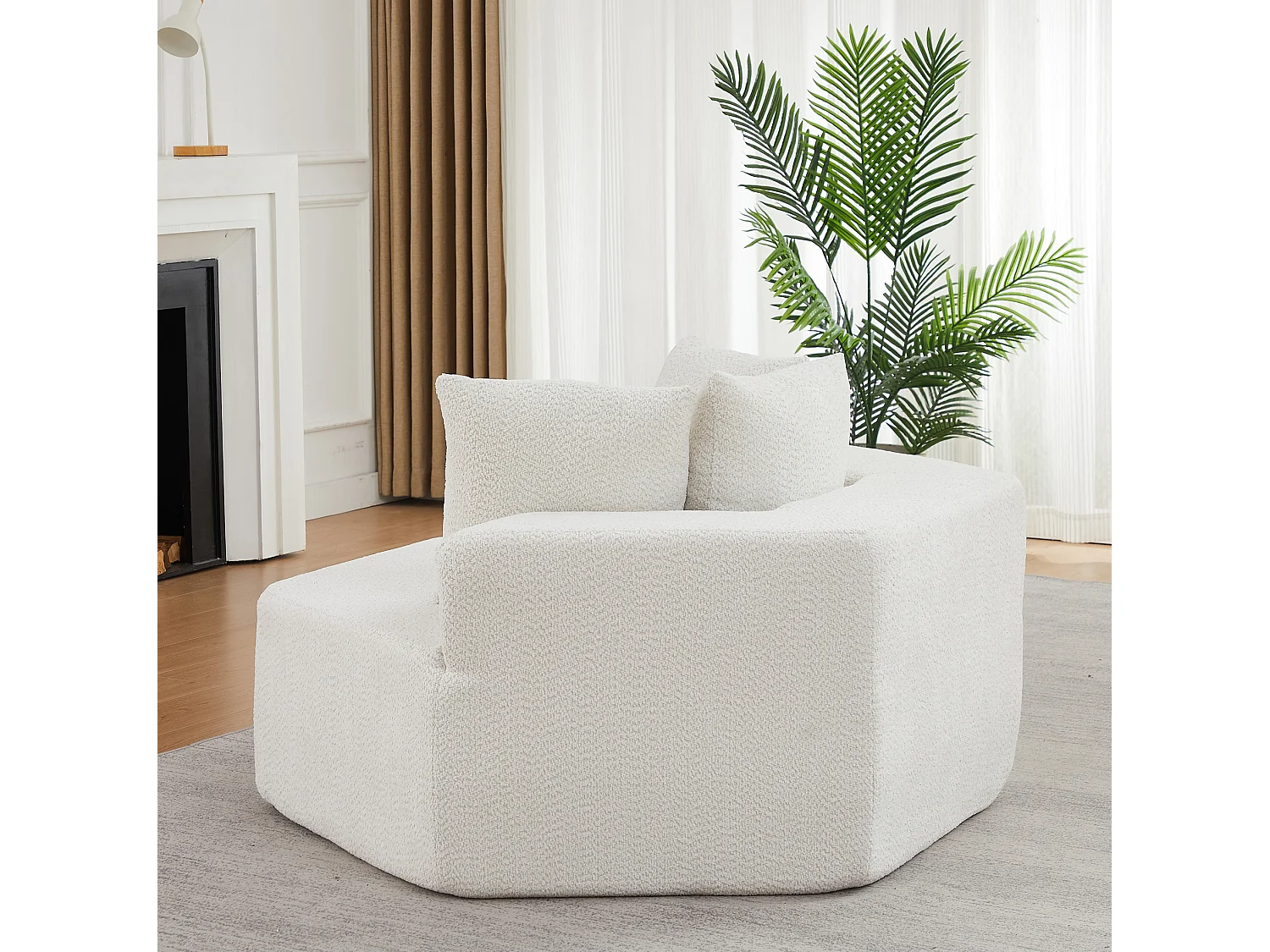 Fauteuil simple hexagonaux en chenille avec coussins - Beige