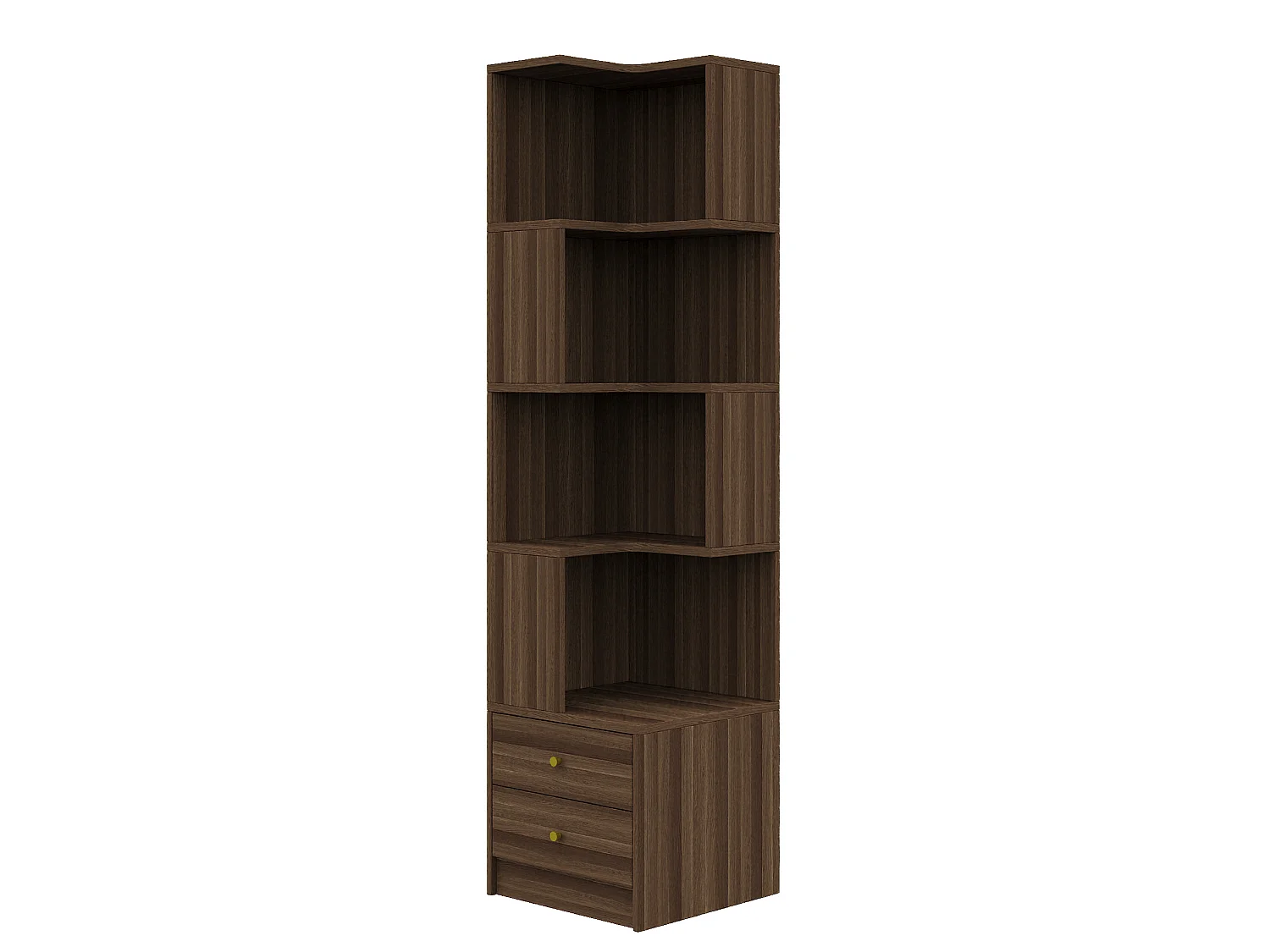 Hoekboekenkast, 45 x 43,5 x 180 cm, met ledverlichting en 2 lades - Bruin