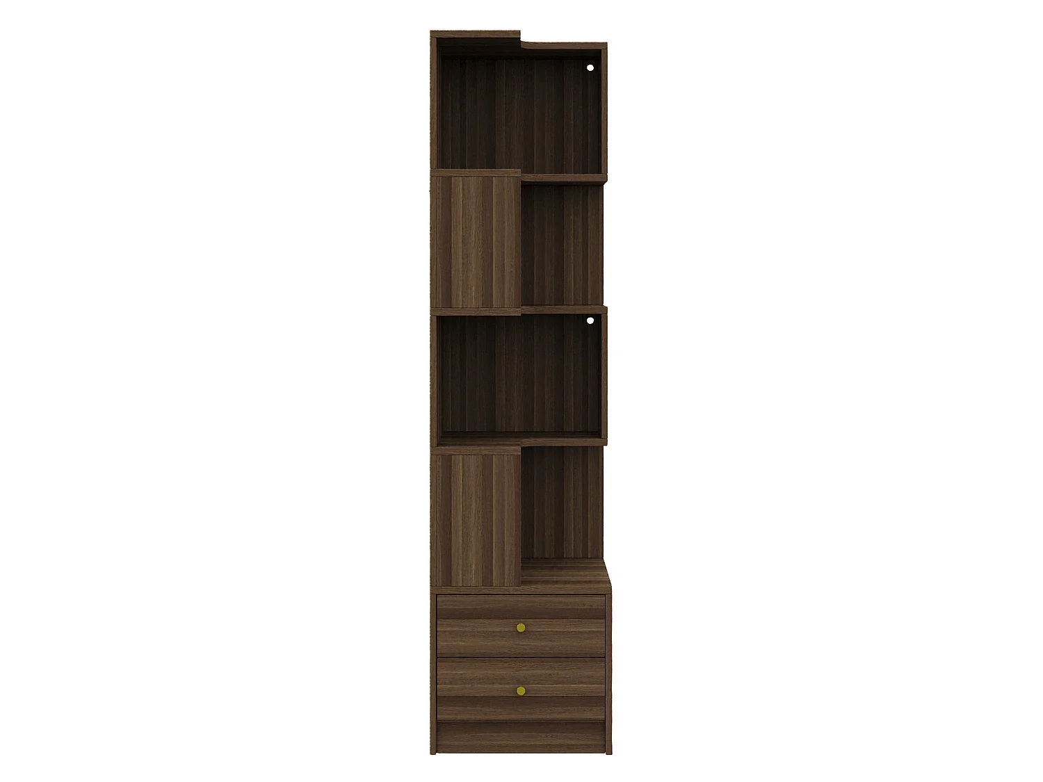 Hoekboekenkast, 45 x 43,5 x 180 cm, met ledverlichting en 2 lades - Bruin