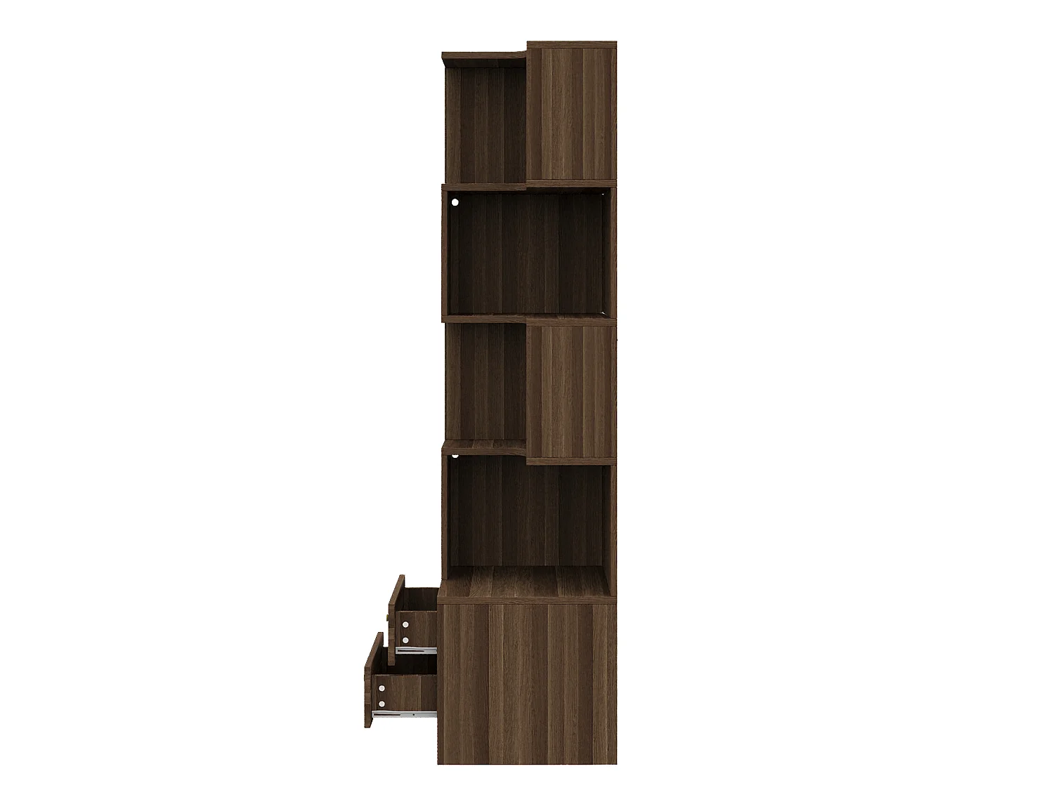 Hoekboekenkast, 45 x 43,5 x 180 cm, met ledverlichting en 2 lades - Bruin