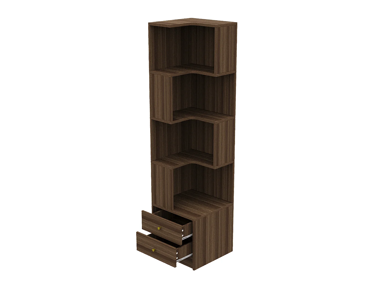 Hoekboekenkast, 45 x 43,5 x 180 cm, met ledverlichting en 2 lades - Bruin