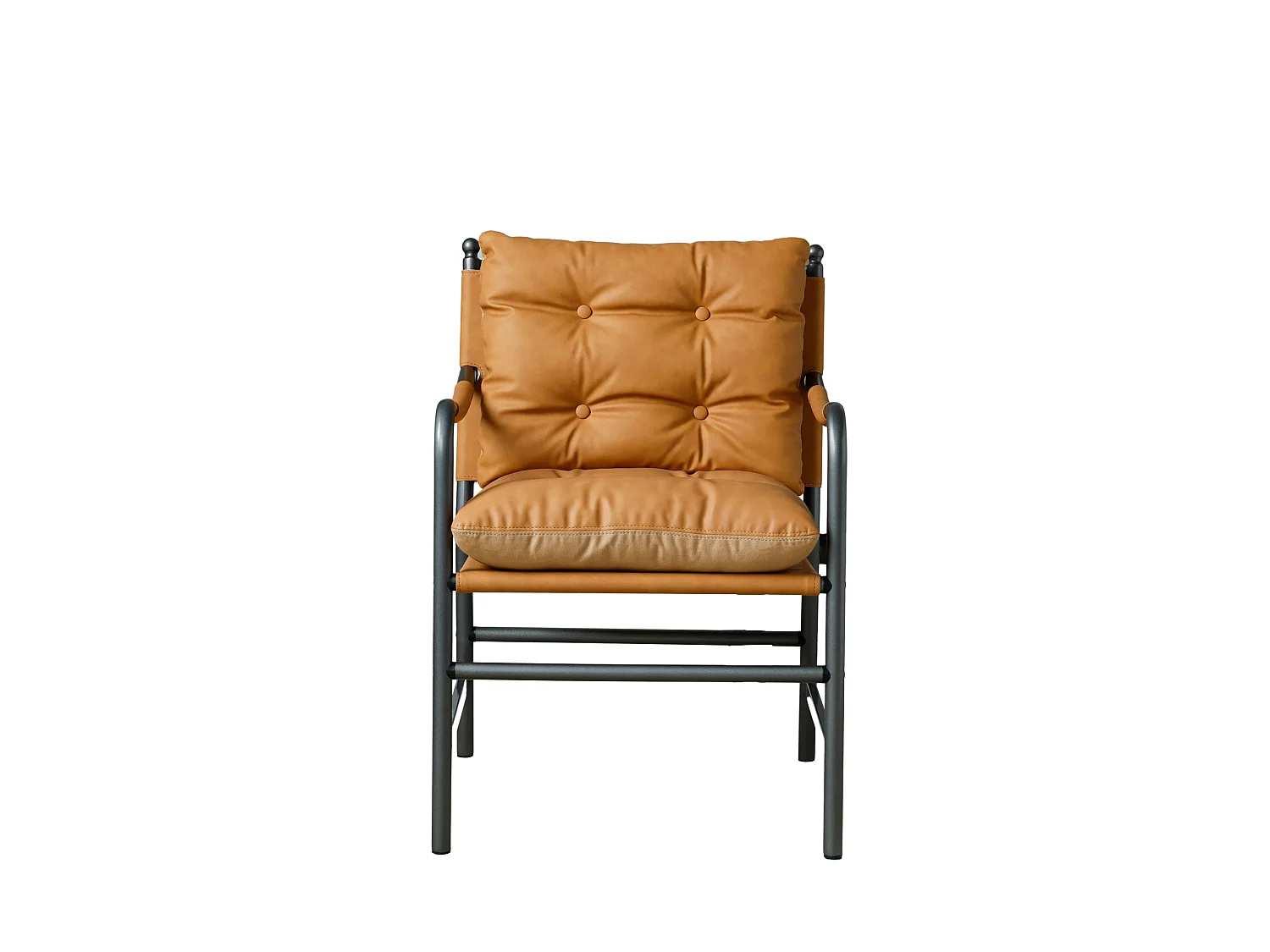 Sillón moderno de poliuretano marrón con estructura metálica