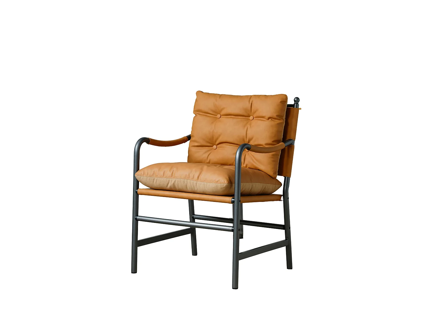 Sillón moderno de poliuretano marrón con estructura metálica