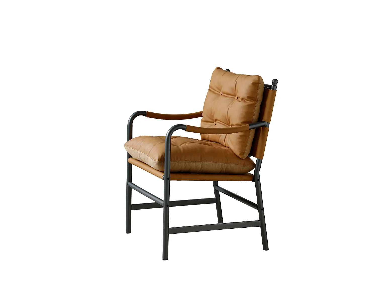 Sillón moderno de poliuretano marrón con estructura metálica