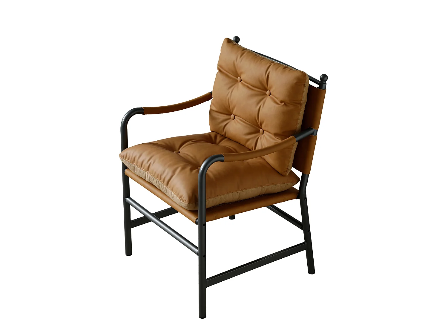 Sillón moderno de poliuretano marrón con estructura metálica