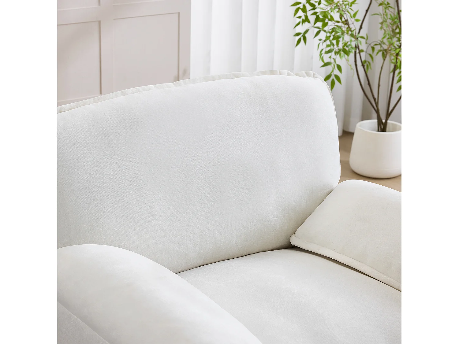 Fauteuil relax blanc en velours, avec poche de rangement, design rétro, salon/chambre