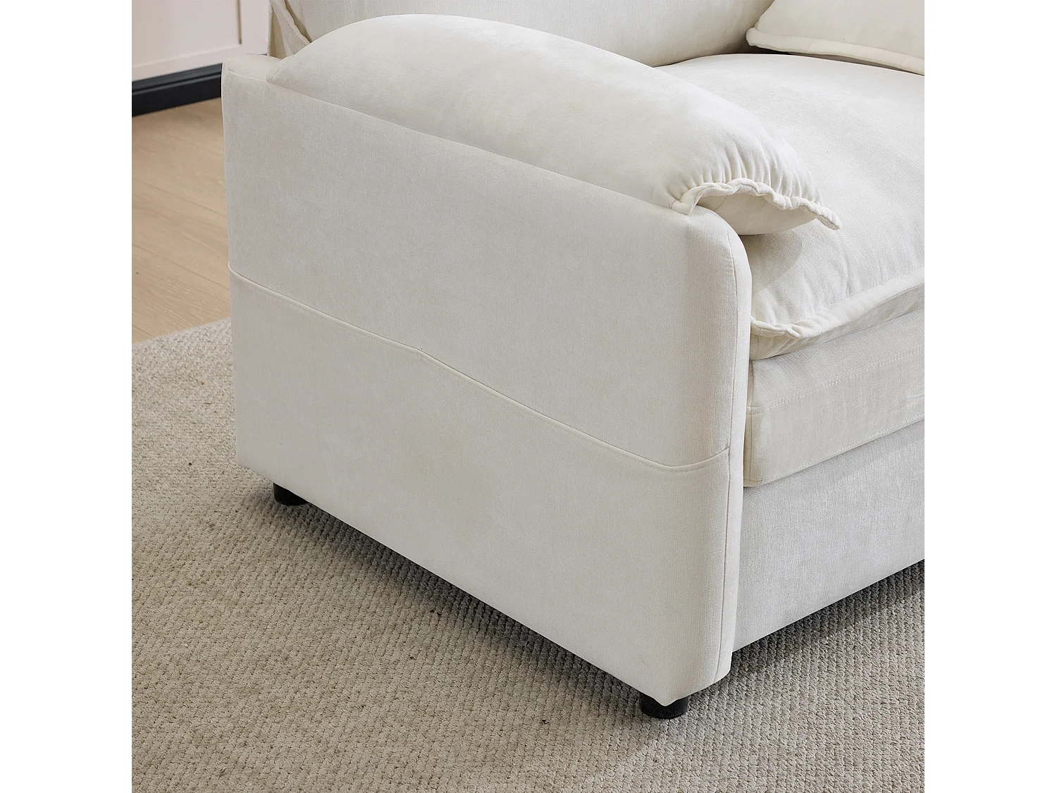 Fauteuil relax blanc en velours, avec poche de rangement, design rétro, salon/chambre