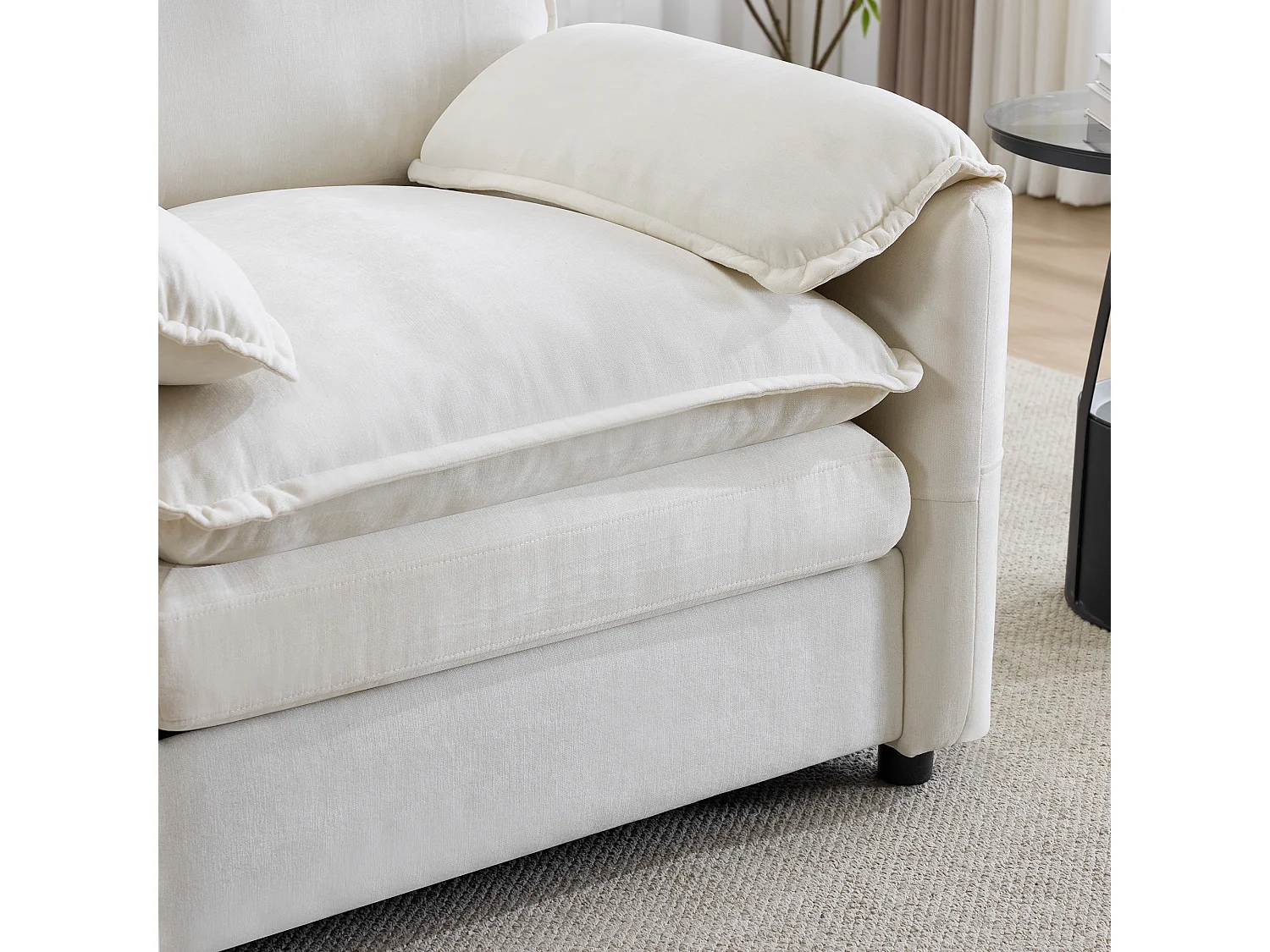 Fauteuil relax blanc en velours, avec poche de rangement, design rétro, salon/chambre
