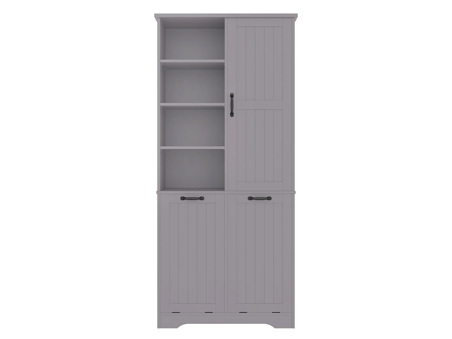 Armario alto de baño de 78x35x172,7 cm con 2 cestas para la ropa y puerta - Gris