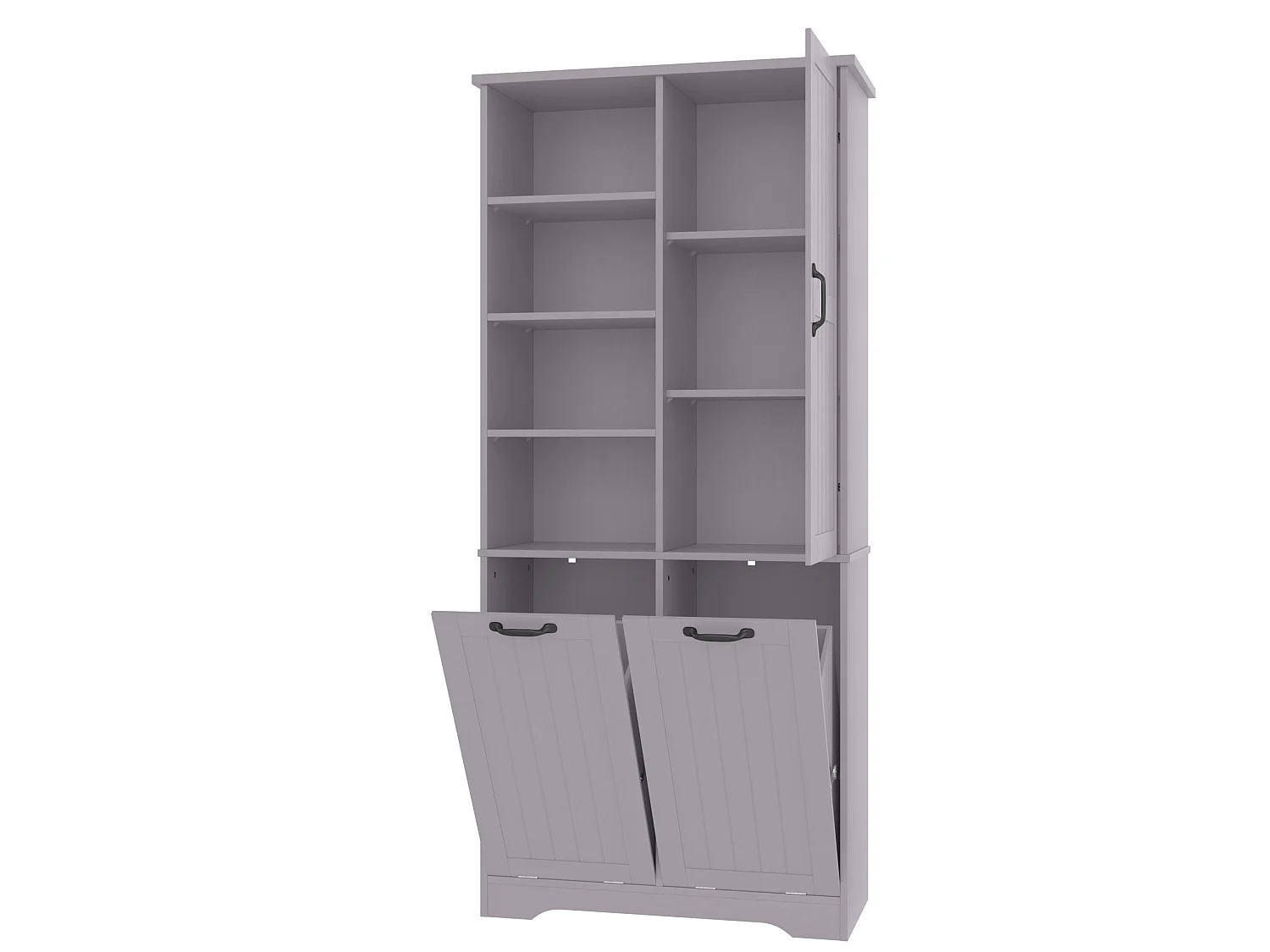 Armario alto de baño de 78x35x172,7 cm con 2 cestas para la ropa y puerta - Gris