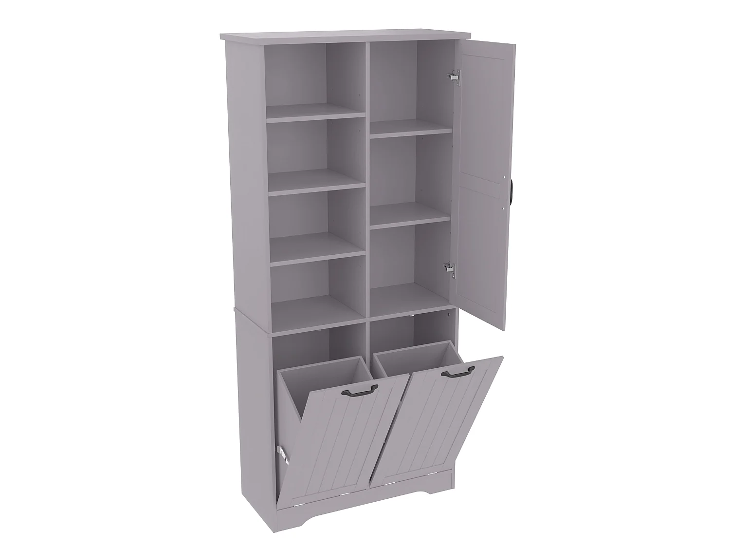 Armario alto de baño de 78x35x172,7 cm con 2 cestas para la ropa y puerta - Gris