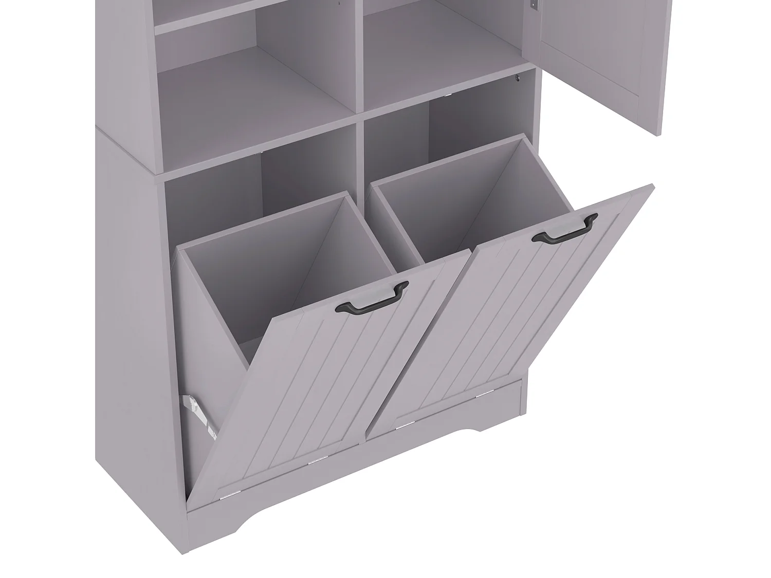 Armario alto de baño de 78x35x172,7 cm con 2 cestas para la ropa y puerta - Gris