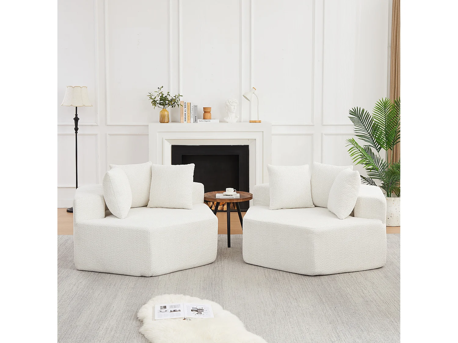 Lot de 2 fauteuils modulables hexagonaux en chenille avec coussins - Beige