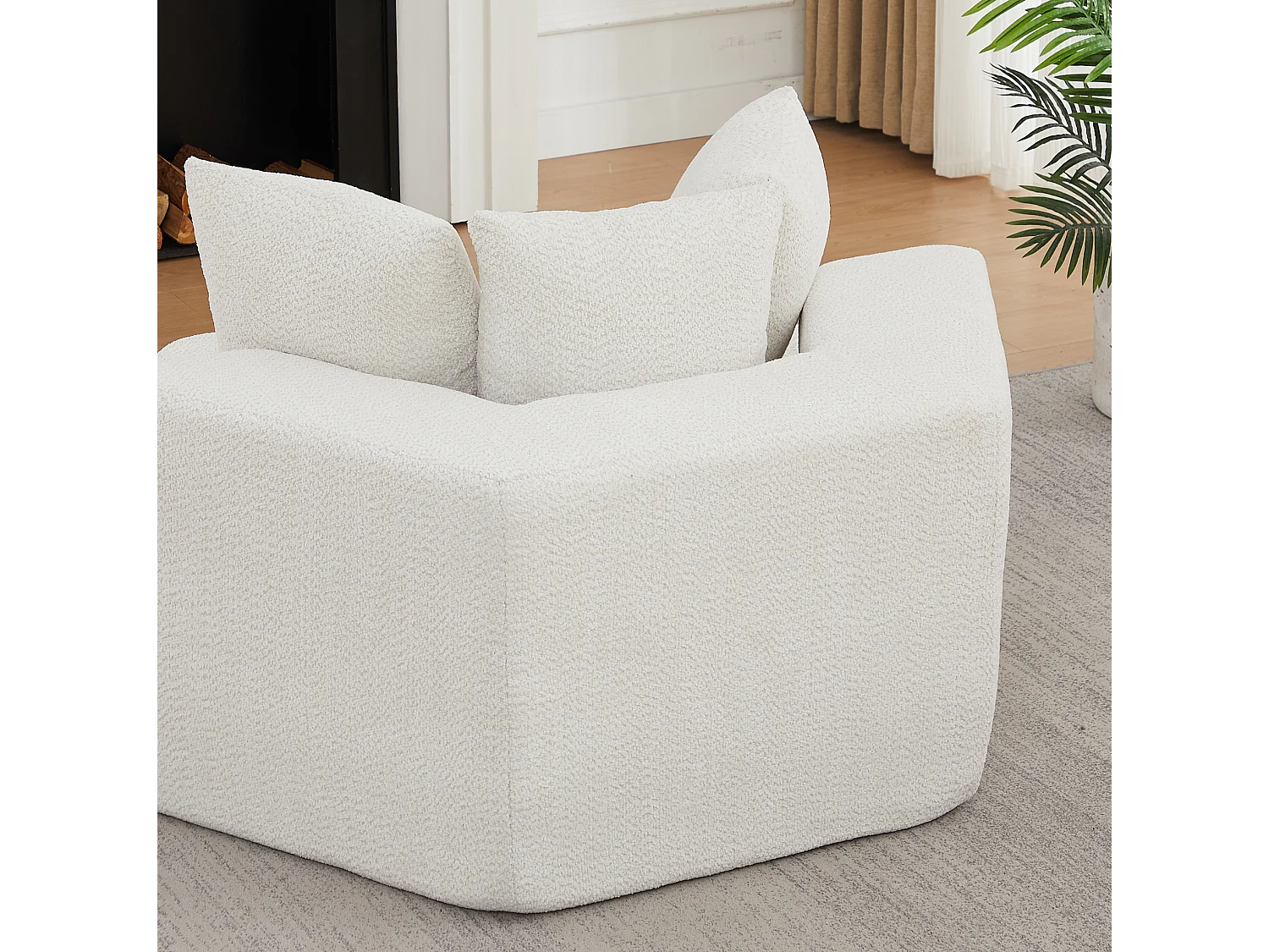 Lot de 2 fauteuils modulables hexagonaux en chenille avec coussins - Beige