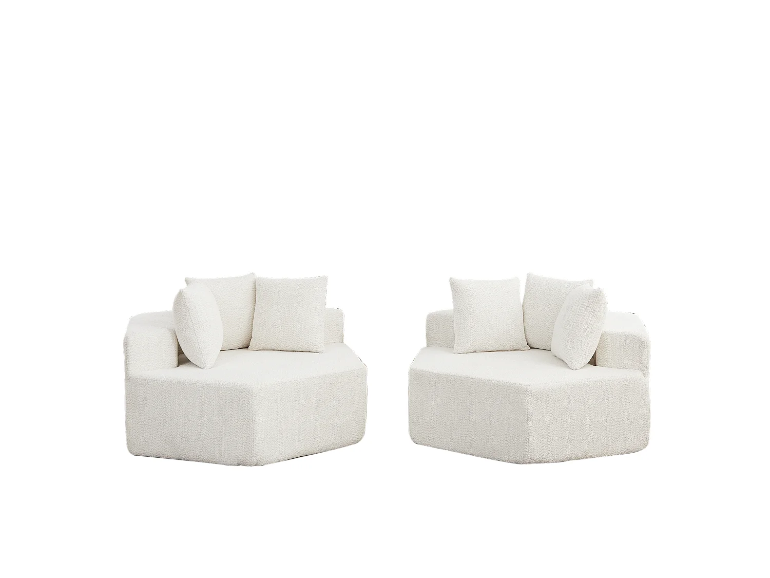 Lot de 2 fauteuils modulables hexagonaux en chenille avec coussins - Beige