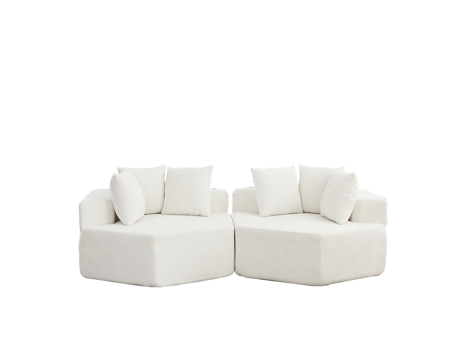 Lot de 2 fauteuils modulables hexagonaux en chenille avec coussins - Beige