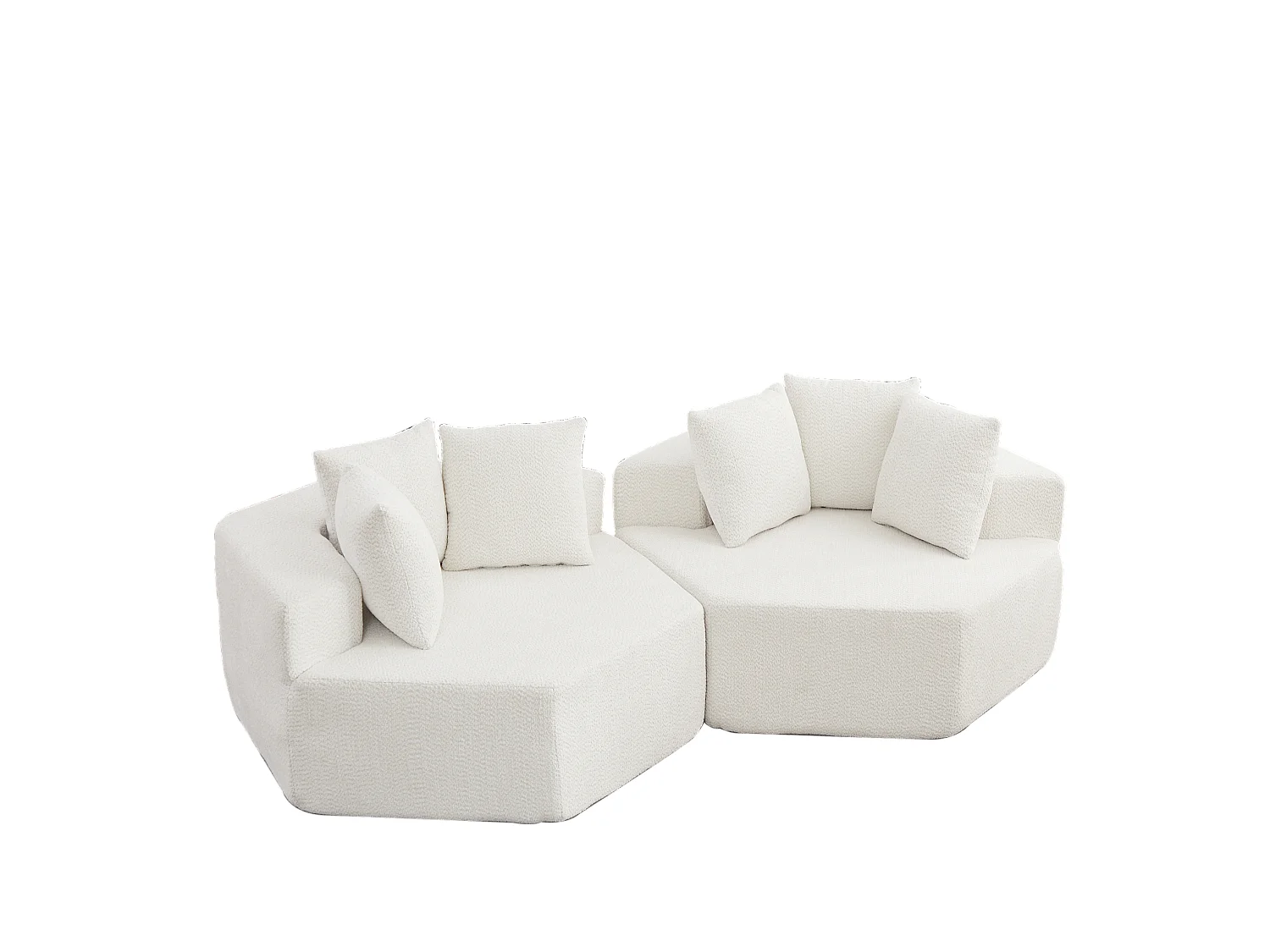 Lot de 2 fauteuils modulables hexagonaux en chenille avec coussins - Beige