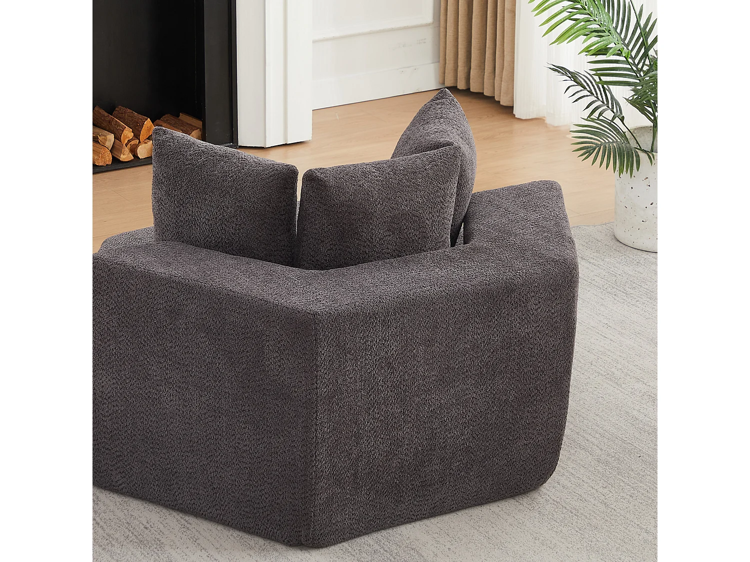 Lot de 2 fauteuils modulables hexagonaux en chenille avec coussins - Gris