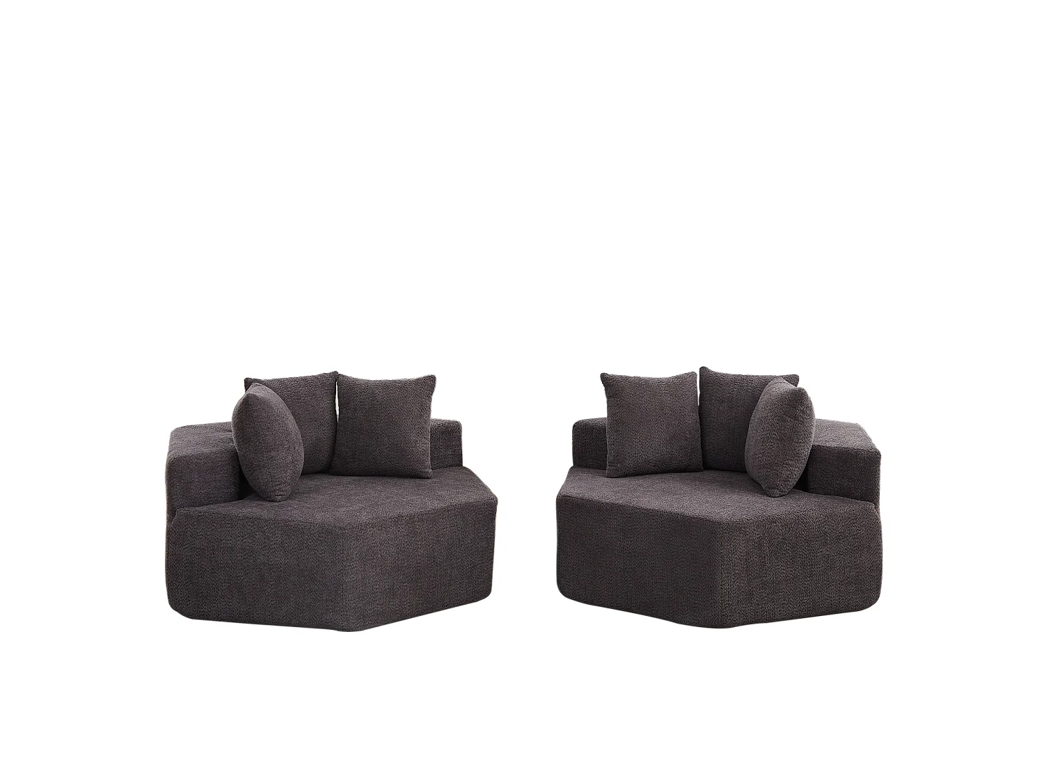 Lot de 2 fauteuils modulables hexagonaux en chenille avec coussins - Gris