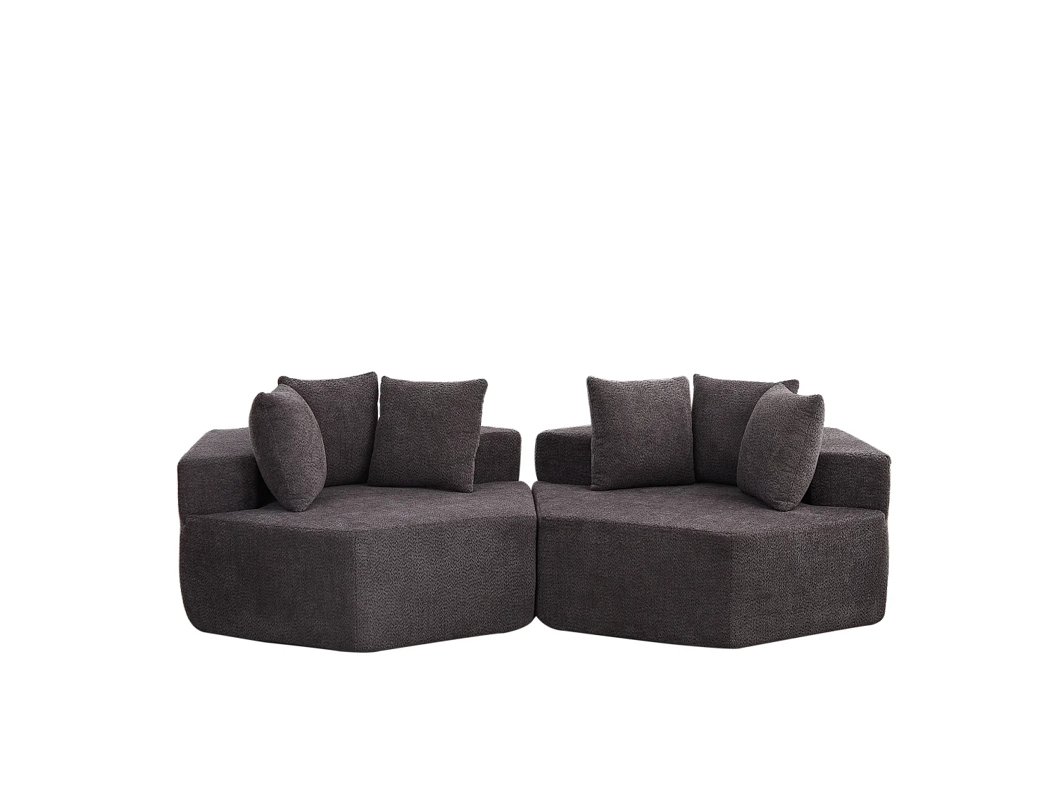 Lot de 2 fauteuils modulables hexagonaux en chenille avec coussins - Gris