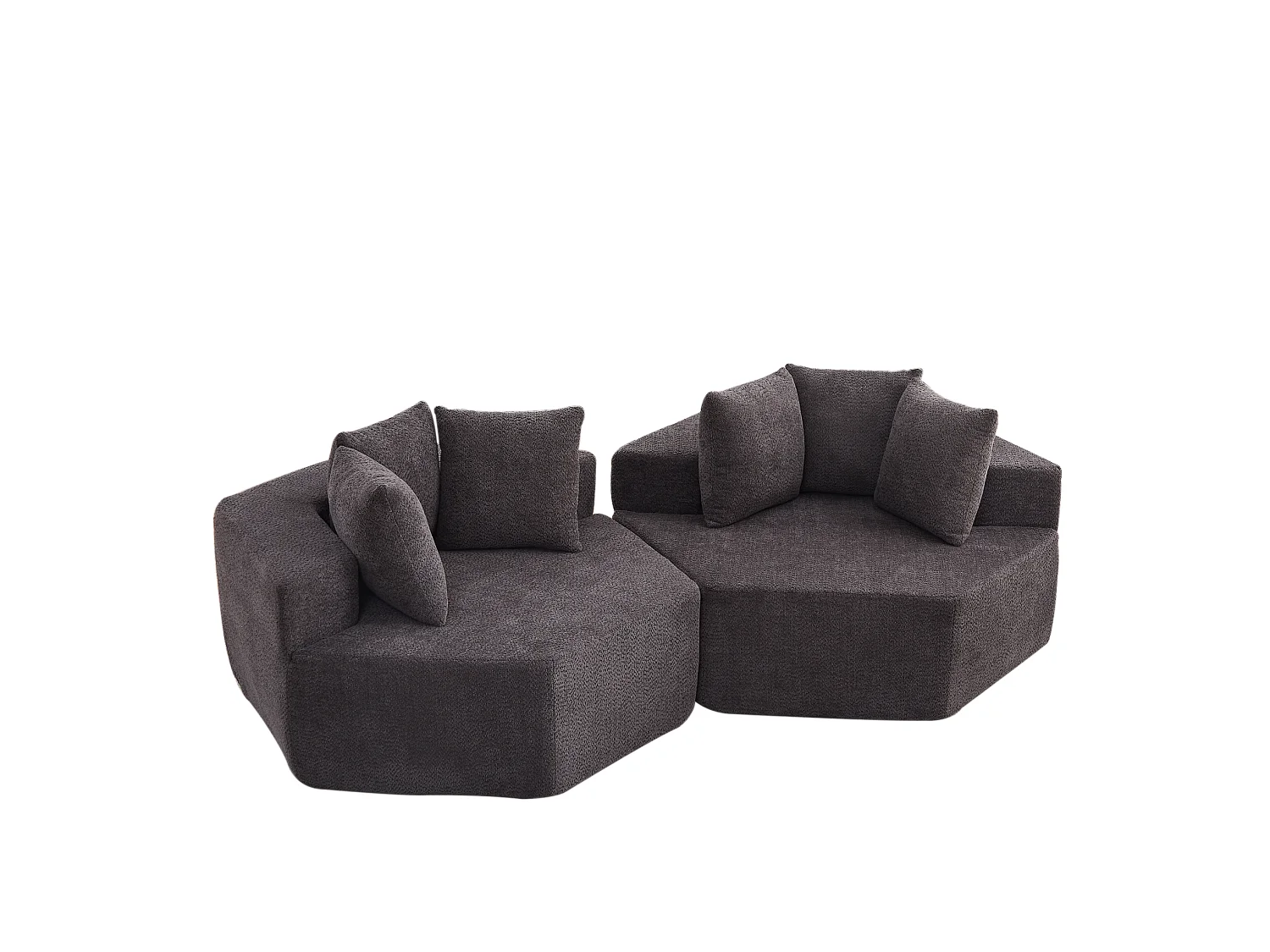 Lot de 2 fauteuils modulables hexagonaux en chenille avec coussins - Gris