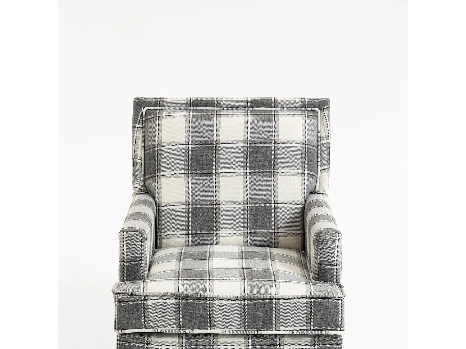 Fauteuil simple en coton et lin à rayures gris et blanc - Pieds en bois