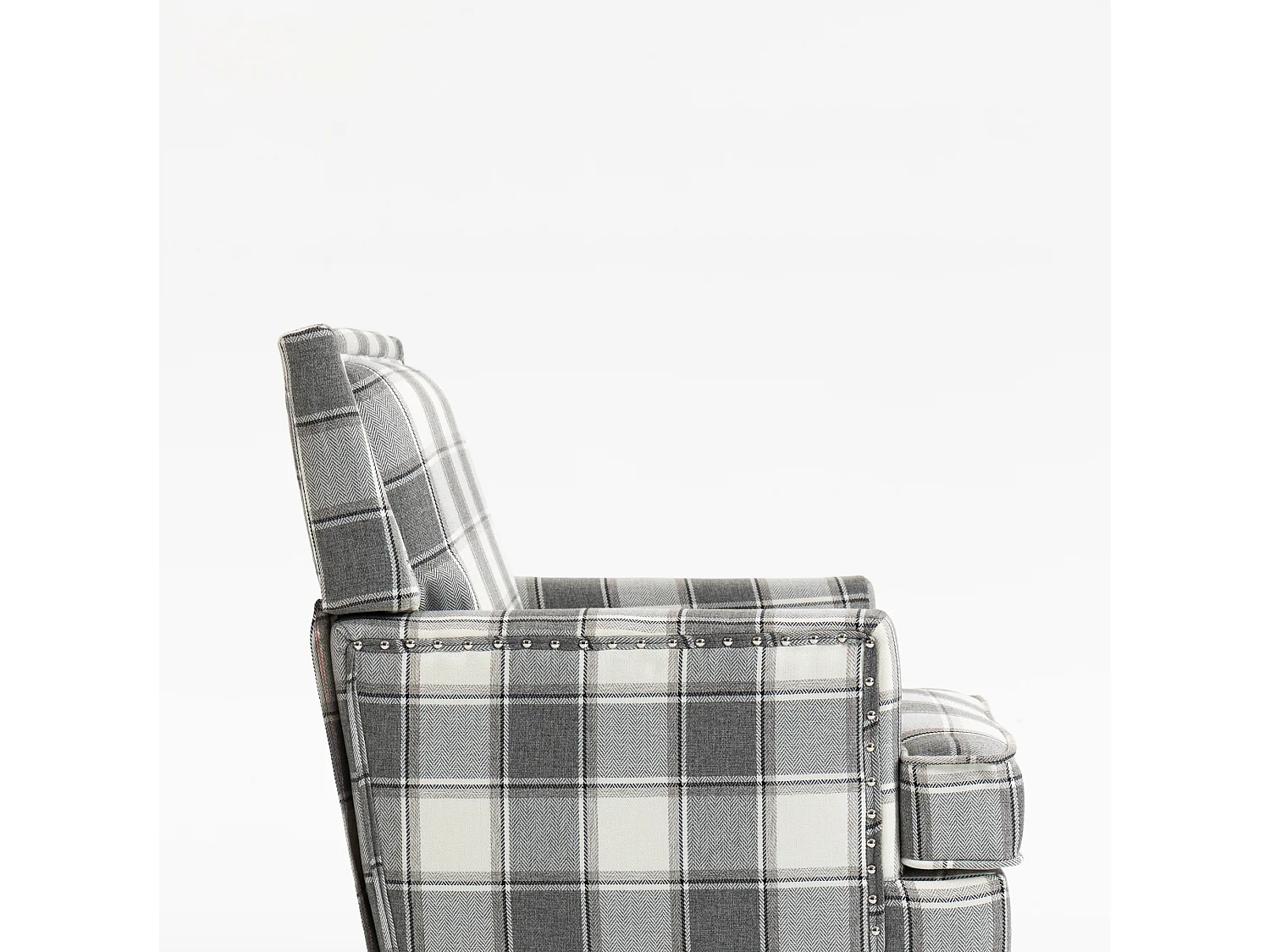 Fauteuil simple en coton et lin à rayures gris et blanc - Pieds en bois
