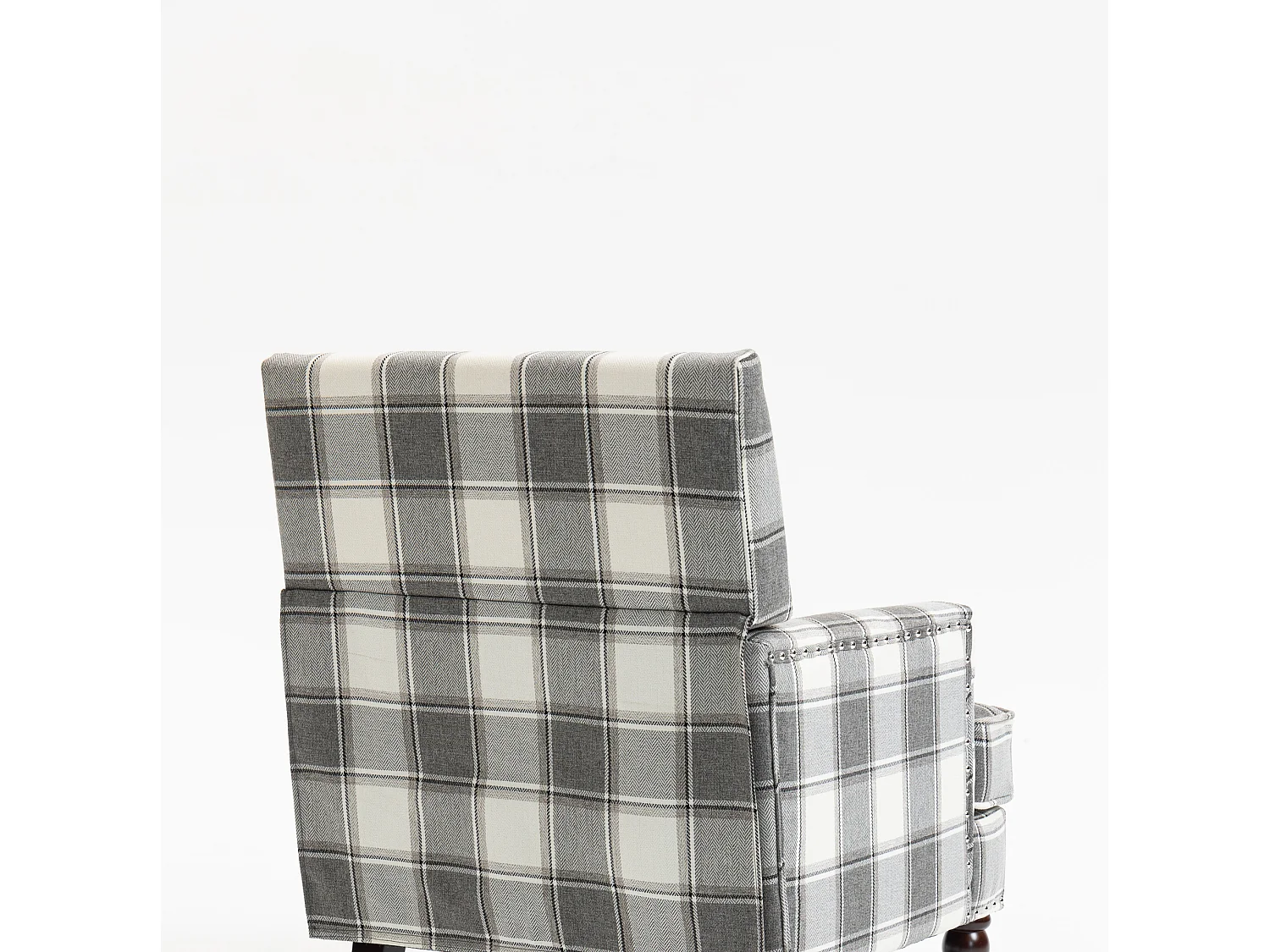 Fauteuil simple en coton et lin à rayures gris et blanc - Pieds en bois
