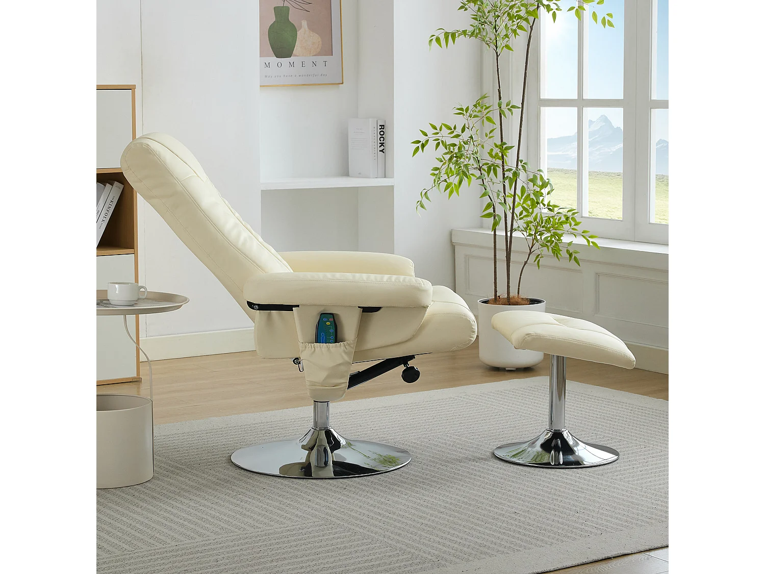360° draaibare relaxfauteuil van PU-leer met massage- en verwarmingsfunctie - Beige
