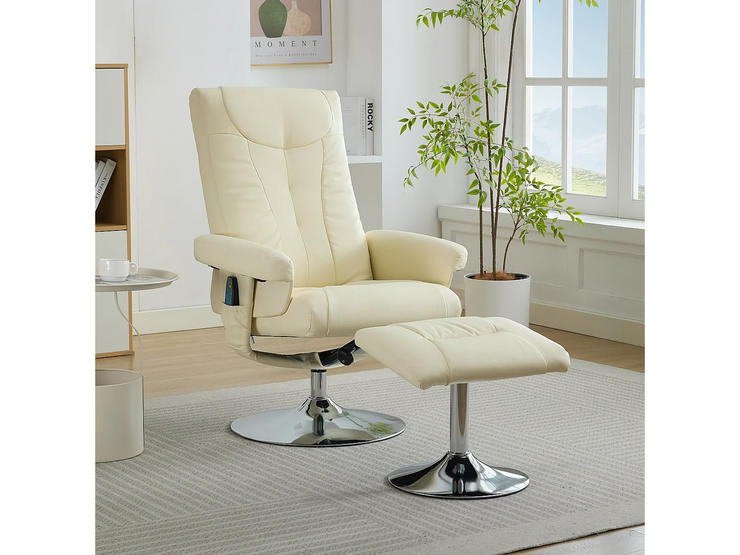 360° draaibare relaxfauteuil van PU-leer met massage- en verwarmingsfunctie - Beige