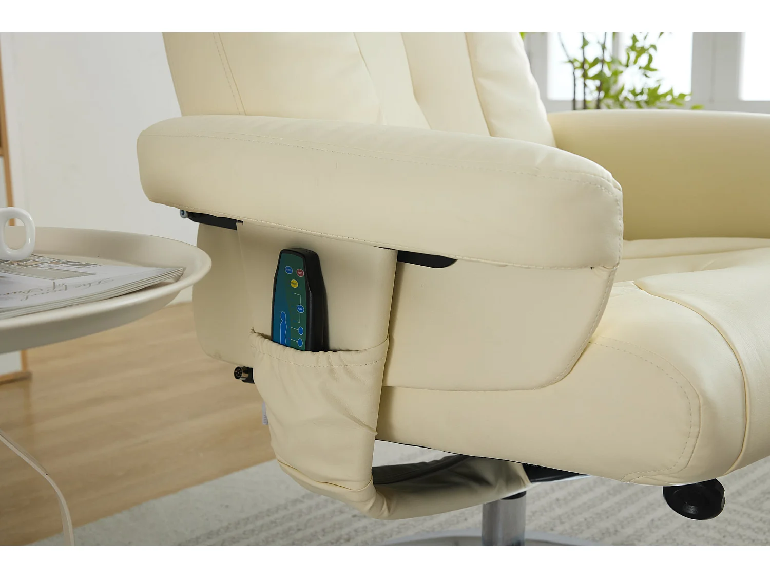 360° draaibare relaxfauteuil van PU-leer met massage- en verwarmingsfunctie - Beige